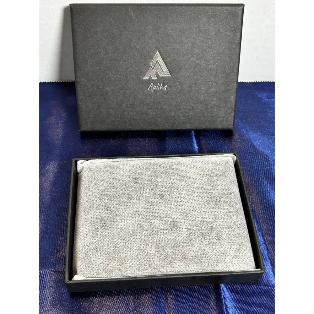 Aplihs Men's Black RFID Bifold Wallet Money Clip ID Window Gift Box New[J]